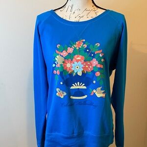 Colonial Williamsburg Vibrant Blue Floral Sweatshirt size M